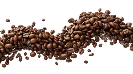 Wave of Coffee Beans Isolated on Transparent Backdrop