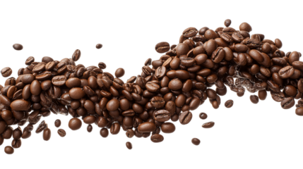 Wave of Coffee Beans Isolated on Transparent Backdrop
