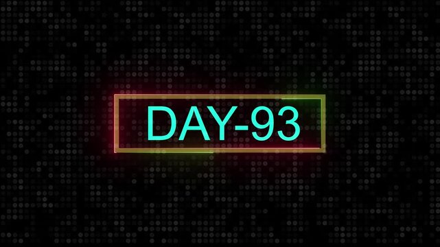 DAY 93. Day Text Animation Videos On Black Background. 93. Day To Go neon white Logo Animation Videos. text animation with white font against a solid black background centered ...