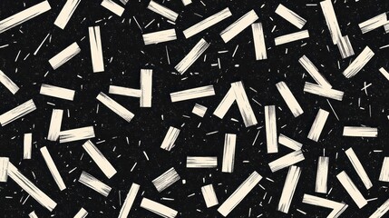 Abstract pattern of scattered, irregular, rectangular shapes in shades of beige and black.