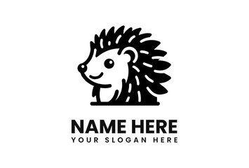 Stylized Black and White Hedgehog Logo with Smiling Face and Spiky Quills.