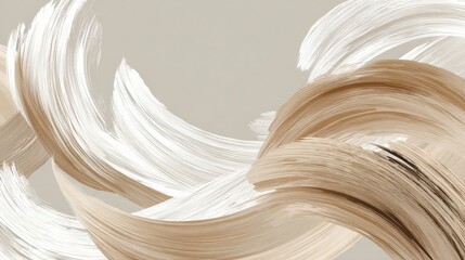 Abstract Brushstrokes in White and Brown on Beige Background