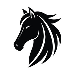 Stylized black horse head silhouette with flowing mane