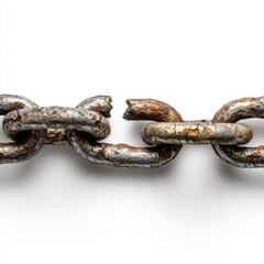 Old Rusty Metal Chain Links Isolated on White Background