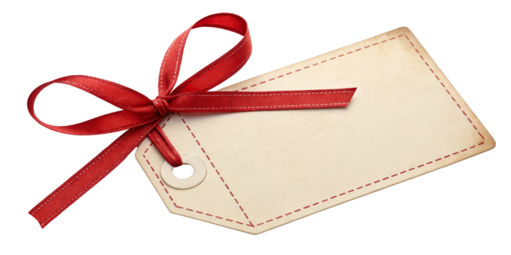Red Ribbon Gift Tag, Isolated on Transparent Background, Vintage, Blank, Decoration, Gift tag, Red ribbon, Holiday