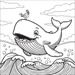 A simple and child-friendly stick drawing of a large whale for beginners.