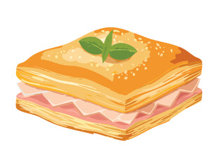 Fresh Herb Ham Pastry - Vector Illustration