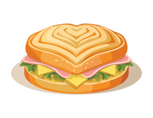 Round Ham Cheese Pastry - Vector Illustration