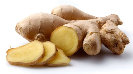 Fototapeta premium Fresh Ginger Root – Whole and Sliced