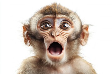 A Captivating Close-Up of an Expressive Young Monkey with Wide Eyes and an Open Mouth, Perfectly Capturing the Essence of Surprise and Curiosity