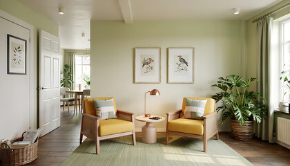 Modern living room interior with fireplace comfortable sofa and contemporary furniture in a luxury home setting