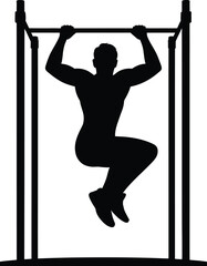 Silhouette of Man Doing Pull-Up Exercise on Bar Workout Vector Illustration