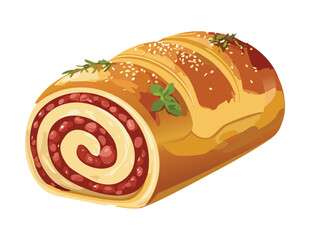 Delicious Meat Swirl Loaf Topped Herbs - Vector Illustration