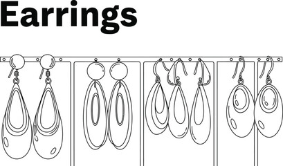 Elegant earrings are showcased in a minimalist line art illustration, perfect for fashion blogs, jewelry design projects, or creative content related to accessories and style.