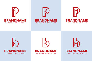 Letters BI BK BM PI PK PM Logo Set, for IB KB MB IP KP MP initials