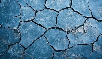 A Close-Up View of Cracked Surface Showing Dry and Broken Earth Texture with a Blue Hue Under Natural Lighting Conditions