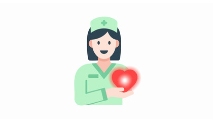 A compassionate nurse holding a glowing red heart, a symbol of dedicated healthcare, medical support, and kindness.