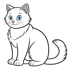 Detailed illustration of a big white cat perfect for coloring pages isolated on white background