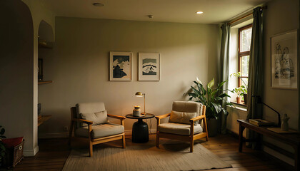 modern luxury living room interior with comfortable sofa table and chair in stylish apartment with natural light and contemporary decor