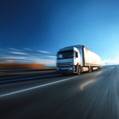 Truck Driving on a Highway with Motion Blur on a Clear Day