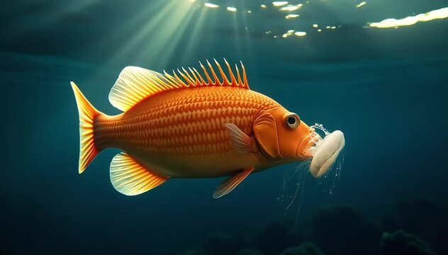 Ocean sunfish eating jellyfish calmly