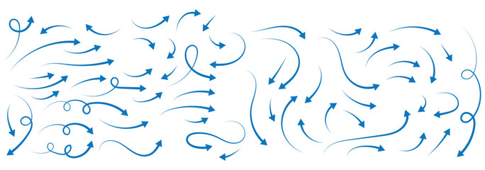 Hand drawn semi bold line arrows set. Vector curvy
