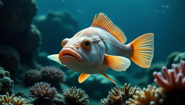 Ocean sunfish softly crying with injured fin