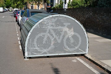 Metal bicycle parking structure providing safe and convenient storage for city bikes, promoting eco friendly transportation