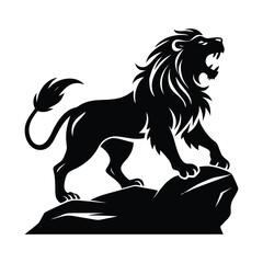Roaring Lion Silhouette Standing on Rock