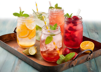 Fototapeta premium Refreshing summer drinks served on a tray