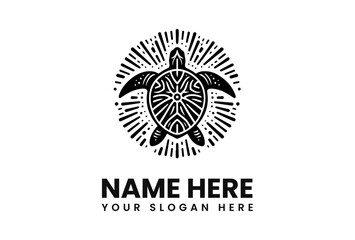 Ornate Black and White Turtle Logo Design.