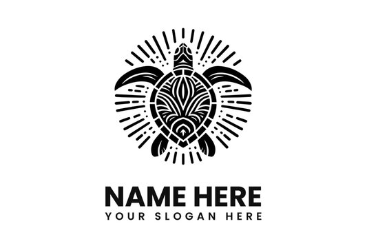 Ornate Black Turtle Logo with Sunburst Design.