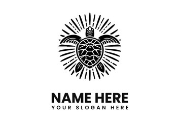 Stylized Sea Turtle with Geometric Shell and Radiating Lines Illustration.