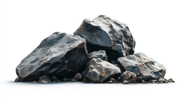 Isolated pile of rocks boulder stone rock material gray rough hard surface nature geology construction 100 silhouette - Powered by Adobe