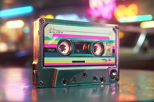 Detailed view of a vintage audio cassette tape. - Powered by Adobe