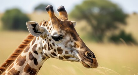 Obraz premium Giraffe Portrait in African Savanna Sunlight