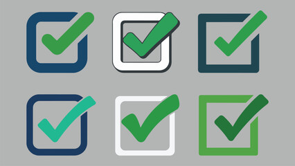 Modern tick mark icon for checklists and approvals, vector checkmark icons set, check mark stickers set