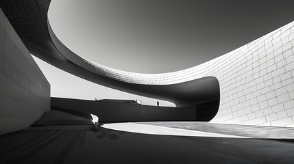 Clean lines and shadows of modern architecture in monochromatic tones