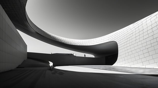 Clean lines and shadows of modern architecture in monochromatic tones