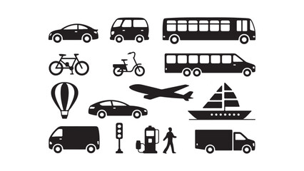 Modern transportation icons set for digital and print applications, set of vector silhouettes of different transport icon