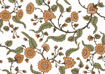 kalamkari Seamless Pattern For Back ground And Printing on Fabric.