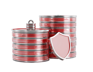 Stacked cylindrical containers with a shield, suggesting data security