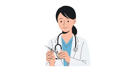 Fototapeta premium Female Doctor Holding Syringe in White Coat Medical Setting
