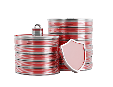 Stacked cylindrical containers with a shield, suggesting data security