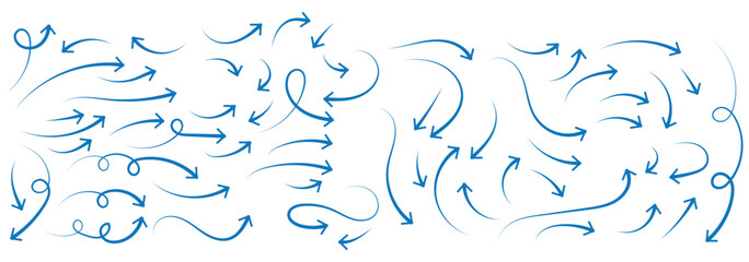 Hand drawn thin line arrows set. Vector