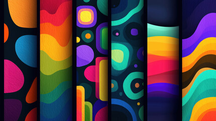 A series of colorful abstract patterns with a variety of shapes and sizes
