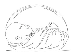 Silhouette of Sleeping Baby Wrapped in Blanket with Peaceful Face and Protective Arc