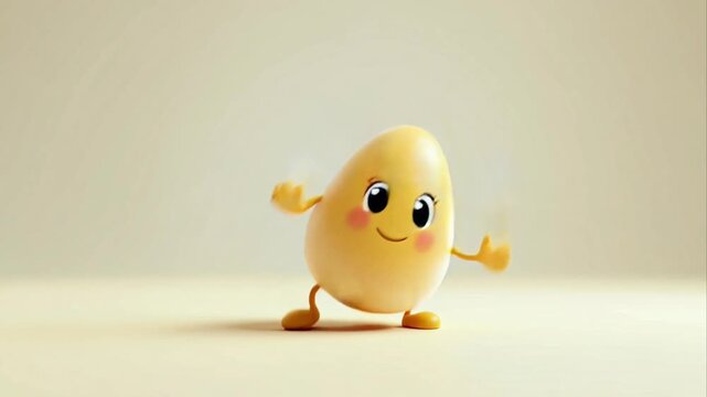 Animated cartoon egg character dancing joyfully in a playful and whimsical way