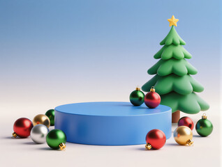 Christmas Tree with Podium and Ornaments