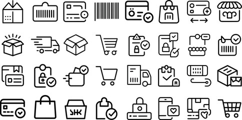 E-commerce icon set. Containing e-commerce, online shopping, promotion, costumer, store, purchase, gifts, price and more.vector illustration